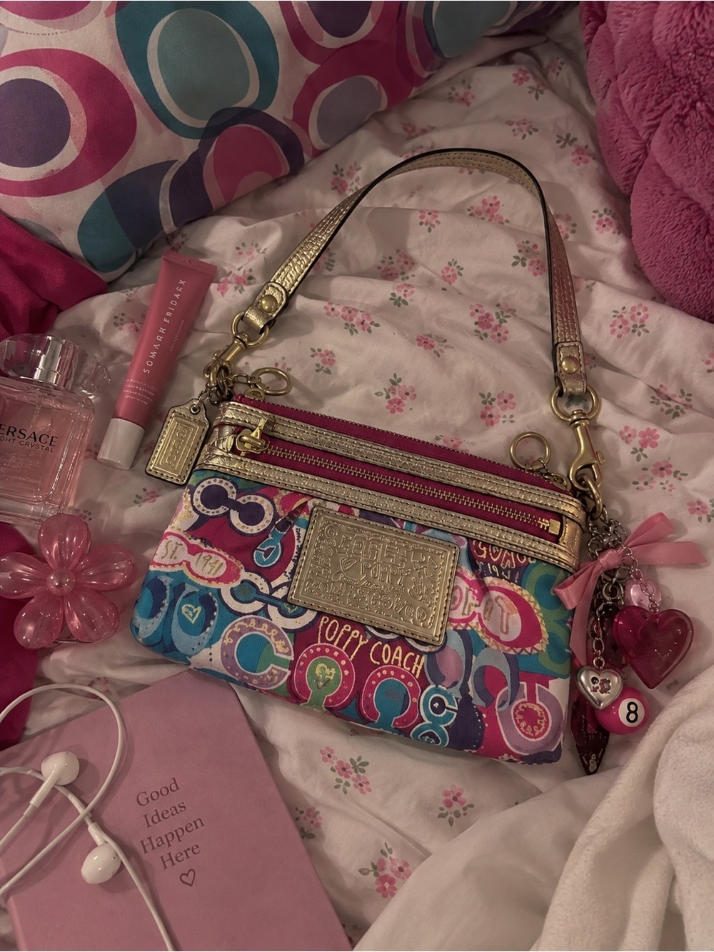 Vintage Coach Poppy Rainbow & Gold Mini Pochette Y2K